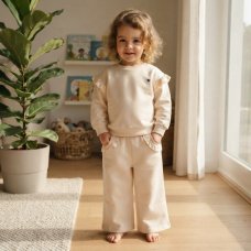 J16876: Girls Frill Sweatshirt With Back Graphic & Wide Leg Jog Pant Outfit (2-4 Years)